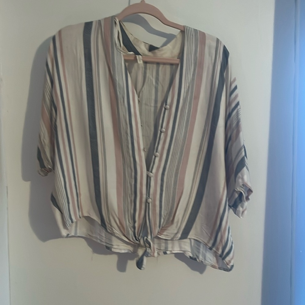cover up blouse, from Sim and Sam, size L, white with pink and blue stripes